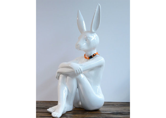 Painted Rabbit Man Outdoor Fiberglass Sculpture Fantasy Artwork Life Size