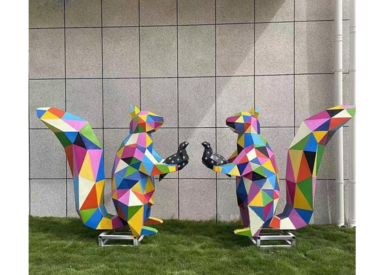 Contemporary Garden Decoration Colorful Stainless Steel Squirrel Sculpture