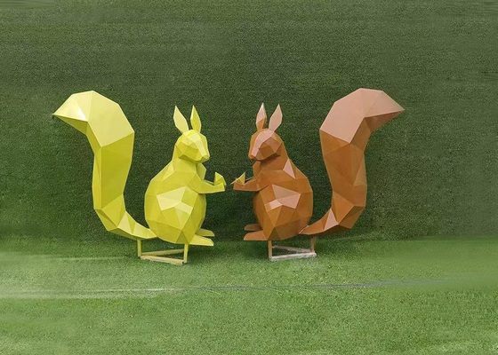 Contemporary Garden Decoration Colorful Stainless Steel Squirrel Sculpture
