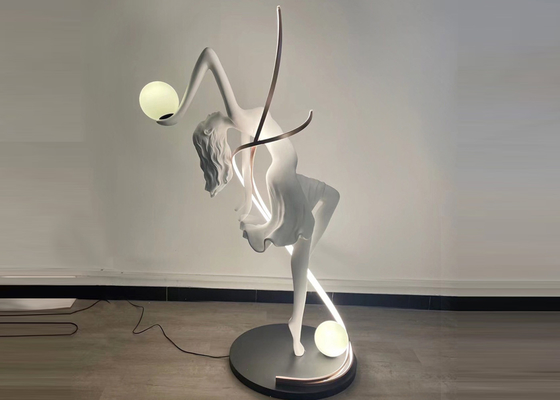 Garden And Home Decoration Painted White Woman Stainless Steel Sculpture With Lights