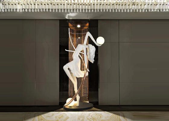 Garden And Home Decoration Painted White Woman Stainless Steel Sculpture With Lights