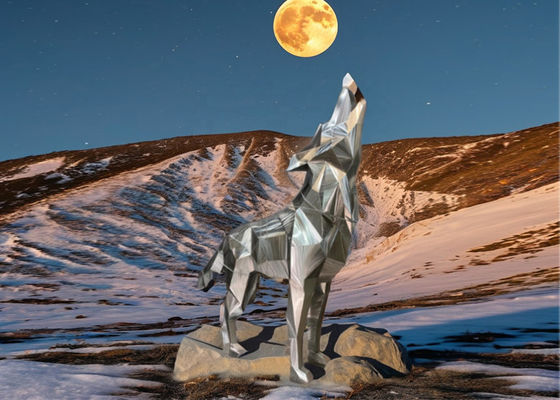 ভালো দাম বড় বিমূর্ত প্রাণী স্টেইনলেস স্টীল ভাস্কর্য শিল্প Wolf Metal Welding Technique for decoration অনলাইন