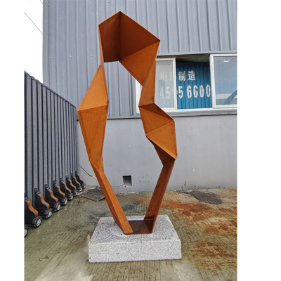 Abstract Geometric 120cm Height Corten Steel Weathering Sculpture With Rusty Finish