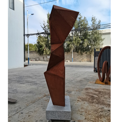 Abstract Geometric 120cm Height Corten Steel Weathering Sculpture With Rusty Finish