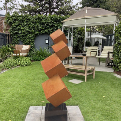 ভালো দাম Modern Outdoor Garden Decorative Rusted Corten Steel Tiered Cube Sculpture অনলাইন