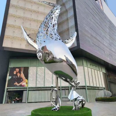ভালো দাম Urban Night Illuminated Stainless steel Whale Sculpture With Light অনলাইন