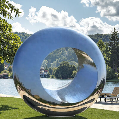 ভালো দাম Giant Urban Modern Landscape Mirror Polished Stainless Steel Ring Sculpture City Public Art Installation অনলাইন