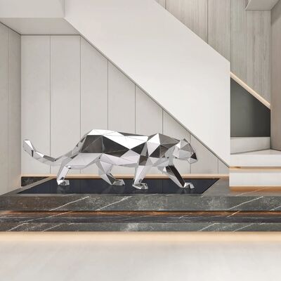 আধুনিক জ্যামিতিক চিতাবাঘের ভাস্কর্য - বাড়ি ও অফিসের সজ্জার জন্য আয়না পালিশ করা স্টেইনলেস স্টিলের আর্ট মূর্তি