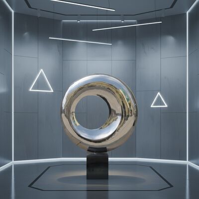 কাস্টম মিরর পলিশড স্টেইনলেস স্টিল আধুনিক আর্ট ভাস্কর্য ইনডোর গোলাকার বিমূর্ত সজ্জা মূর্তি