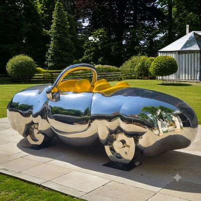 Modern Mirror Polished Stainless Steel Car Sculpture for Garden Decoration